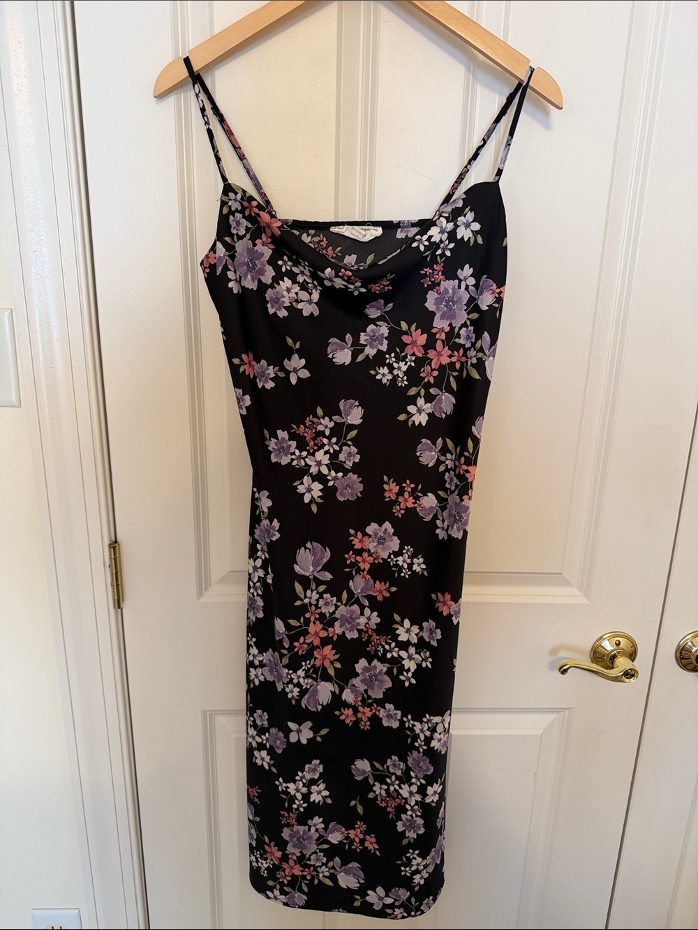 Hippie Rose Black Slip Dress with Purple and Pink Floral Print
